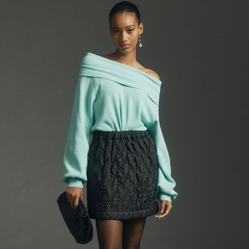 Pilcro‎ Off-Shoulder Waffle Thermal Top Turquoise Size S NWT